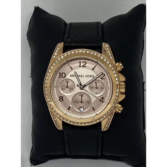 Michael Kors Blair MK5493 Women's Black Leather Analog Dial Quartz Watch JK409 - Picture 1 of 12